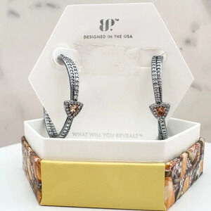 Bomb Party November Amber Topaz Hematite Hoop Earrings Just A Dreamer NWT